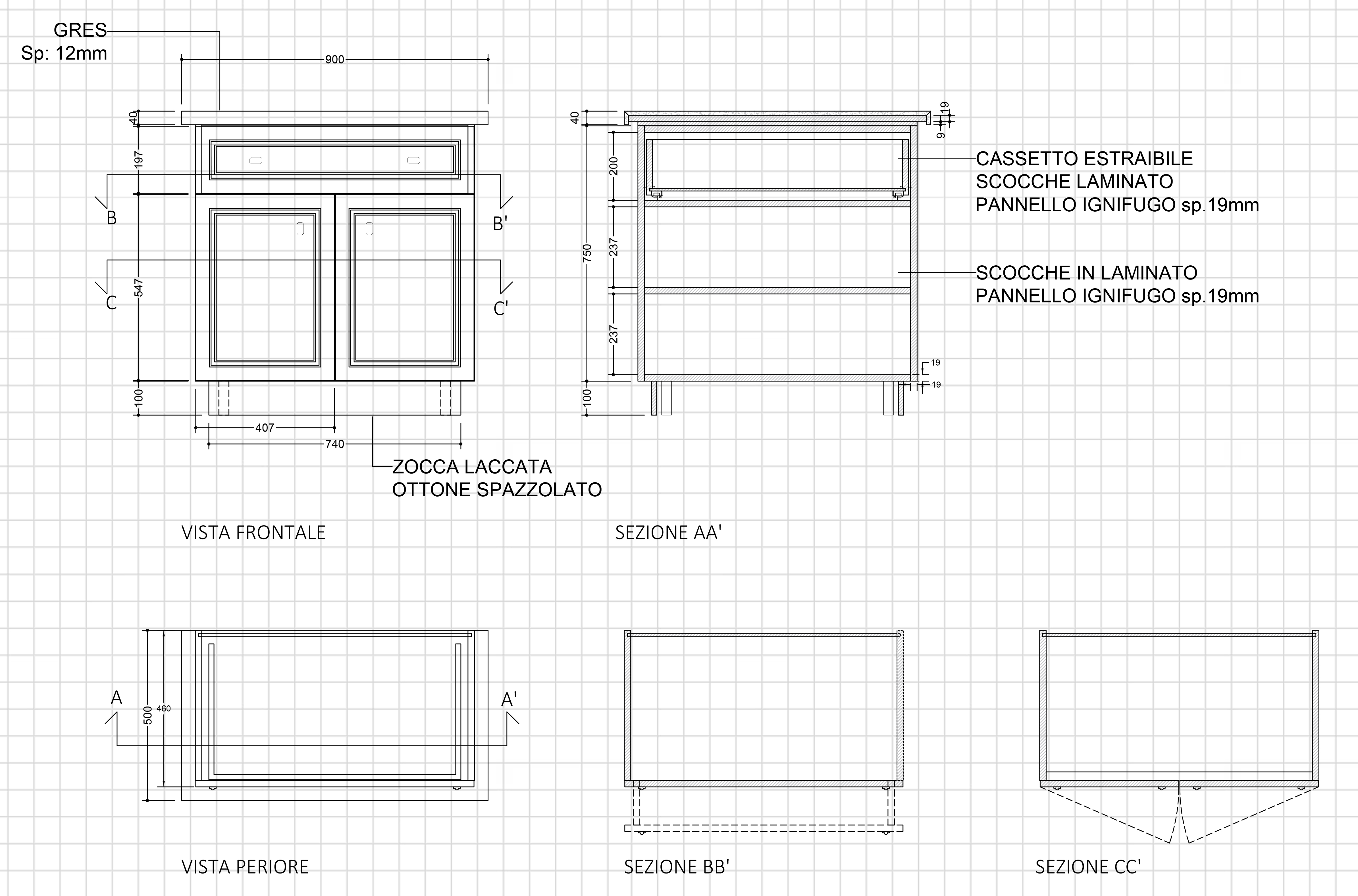 Disegno tecnico mobile Officina Progetto